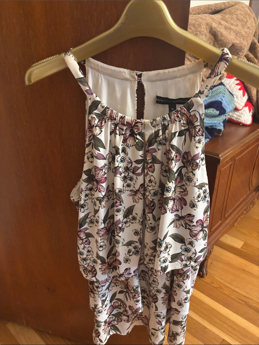 White House Black Market White Floral Slip Dress with Pink & Green Accents